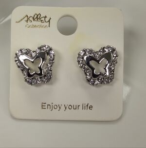 Ashley Collection Silver Crystal Butterfly Earrings
